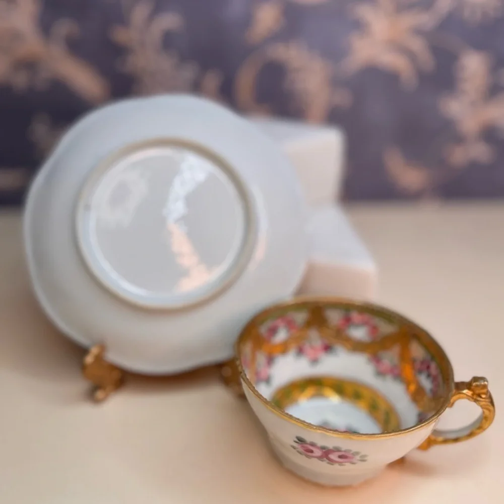 Vintage Estate Nippon Gold and Floral Teacup and Saucer READ